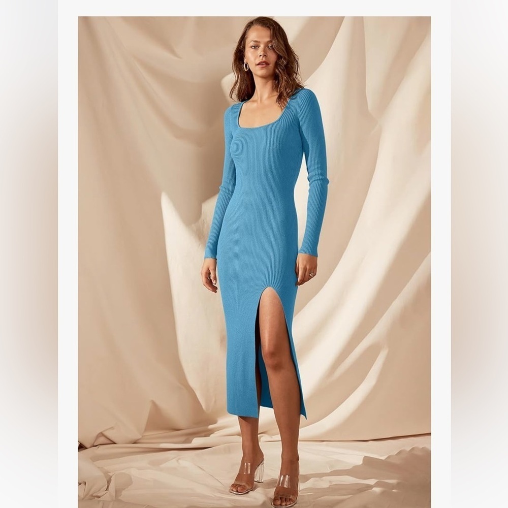 Teal Knit Stretch Dress Sz S (Us 4-6) - Picture 6 of 9
